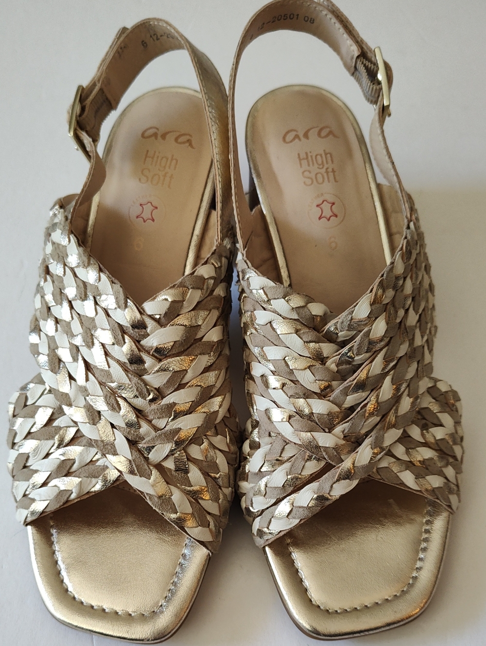 ARA Benson Women's Braided Metallic Gold Slingback Sandals Size 9
